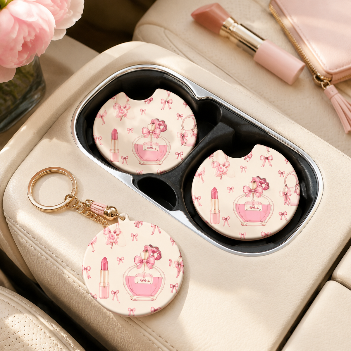 Jolitee Girly Girl Car Coasters, Absorbent Neoprene Cup Holder