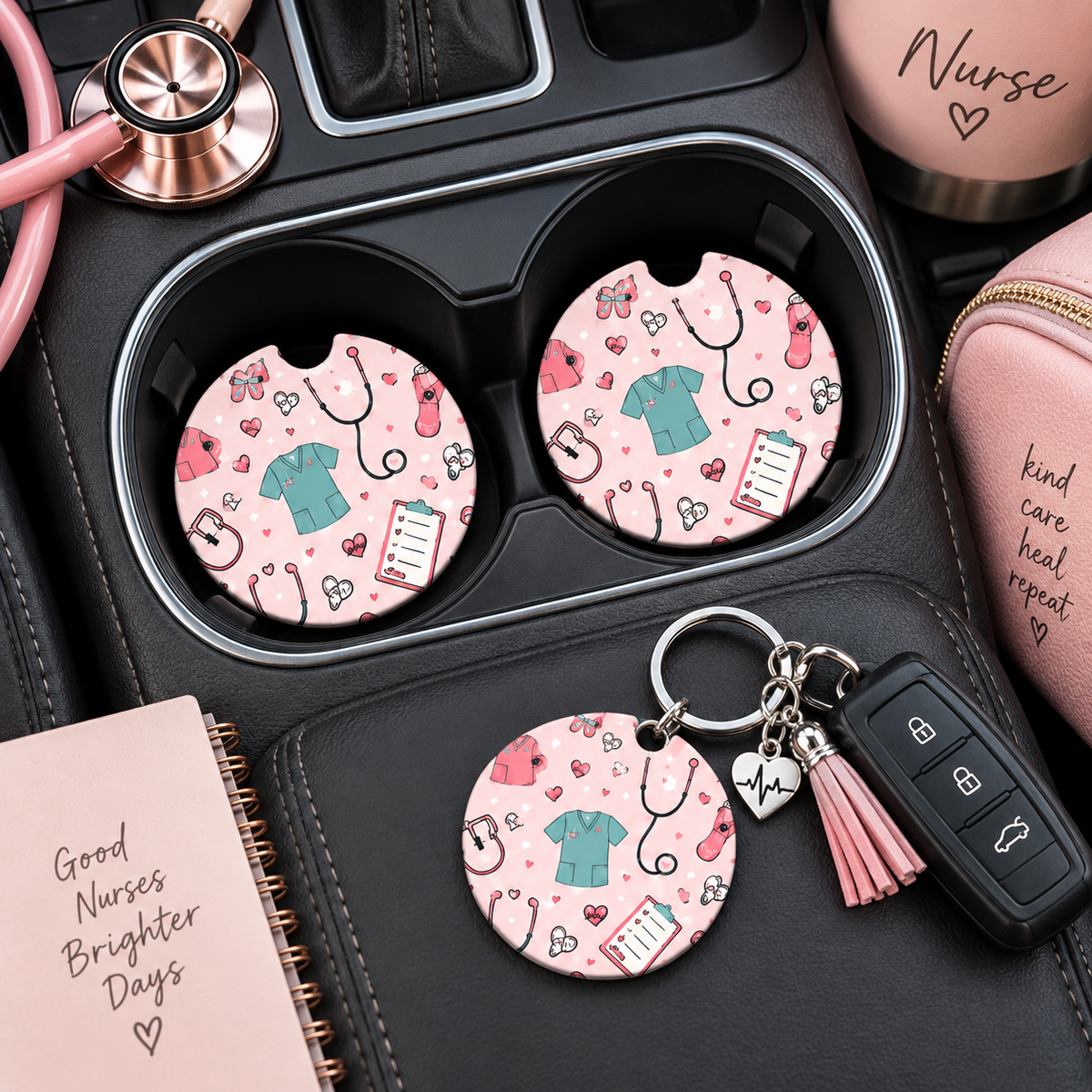 Jolitee Nurse Car Coasters, Absorbent Neoprene Cup Holder