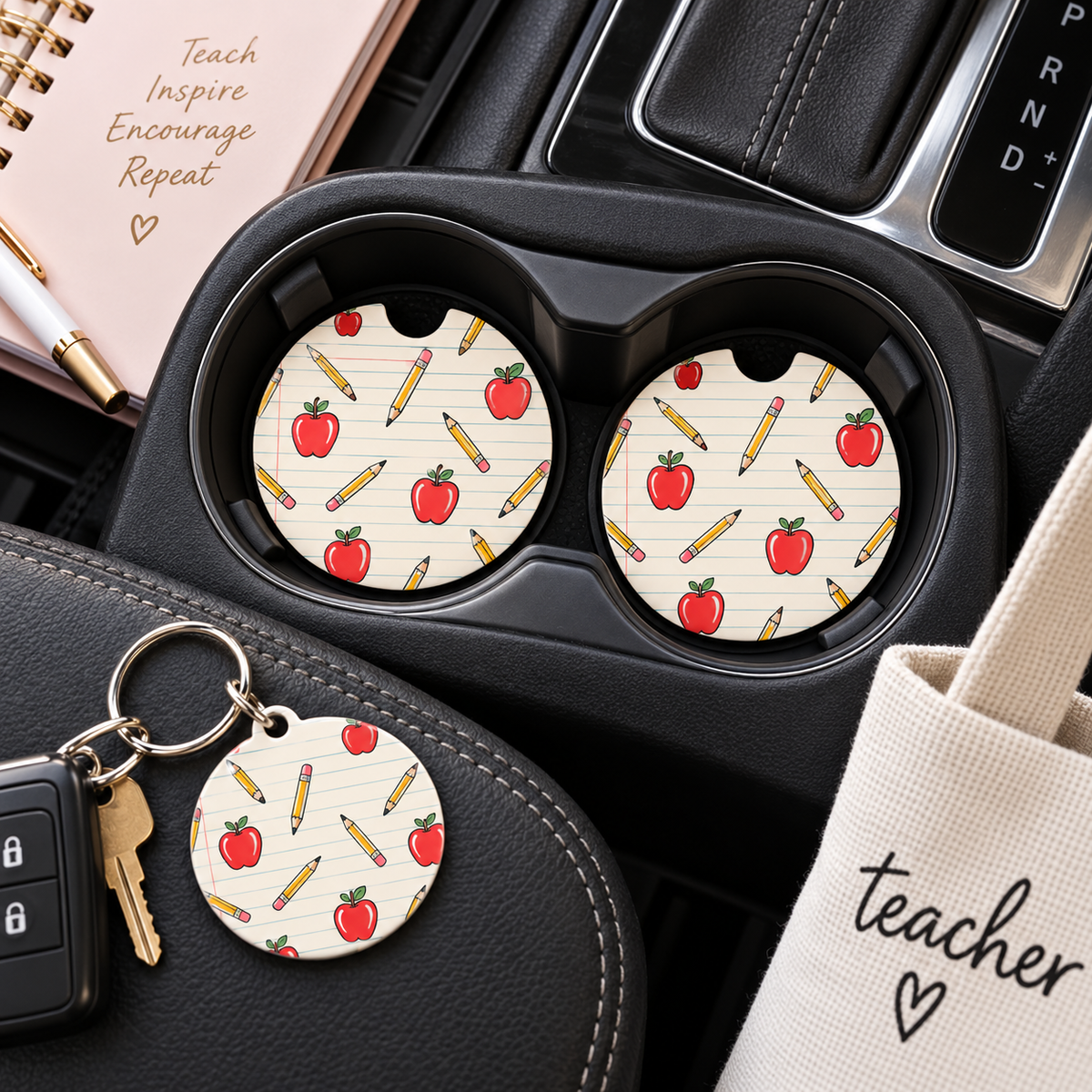 Jolitee Teacher Car Coasters, Absorbent Neoprene Cup Holder