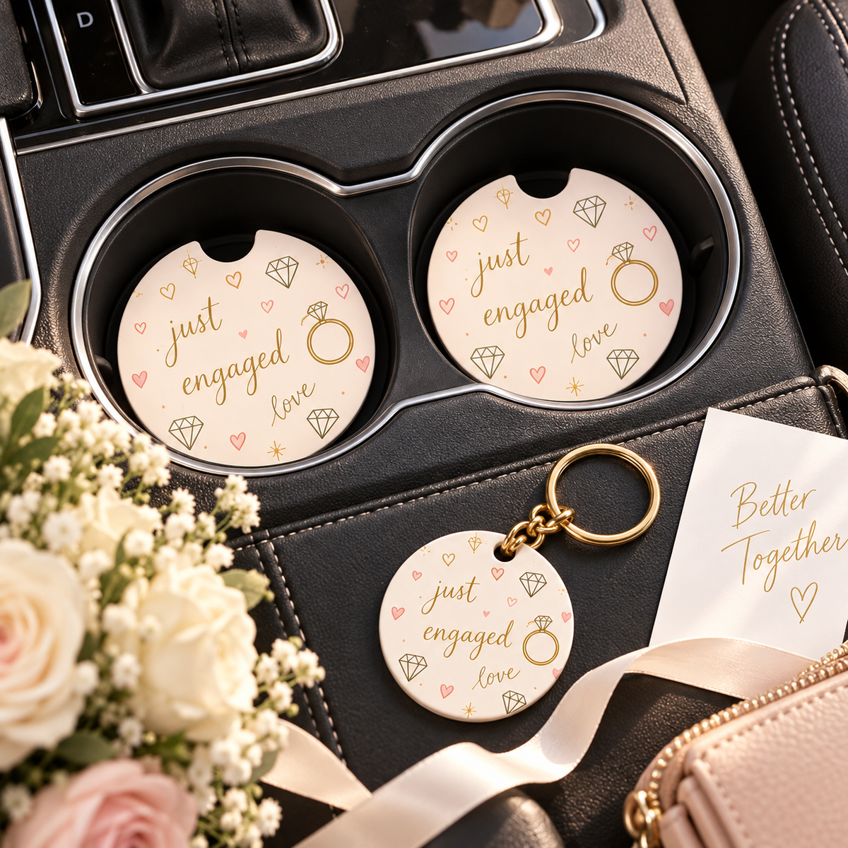 Jolitee Wedding Car Coasters, Absorbent Neoprene Cup Holder