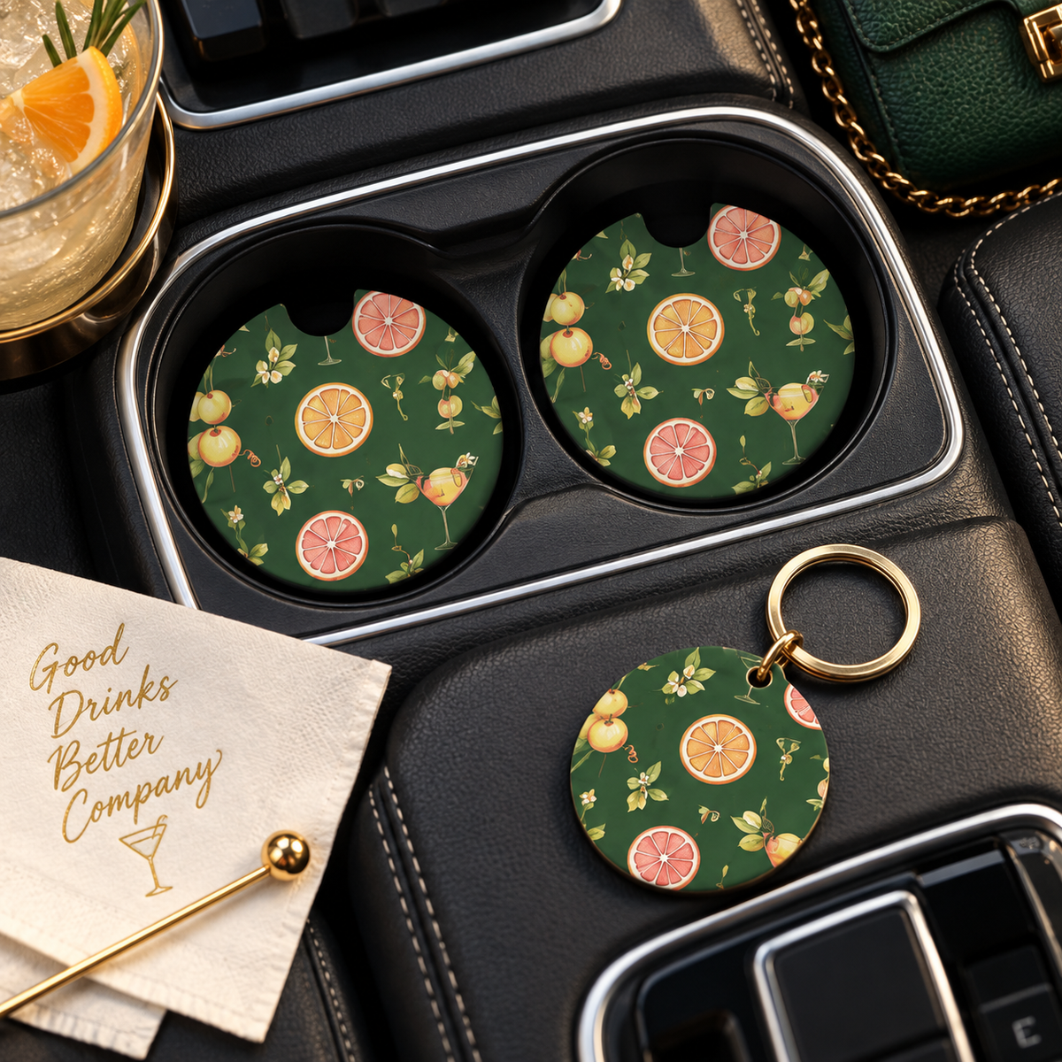 Jolitee Cocktail Car Coasters, Absorbent Neoprene Cup Holder