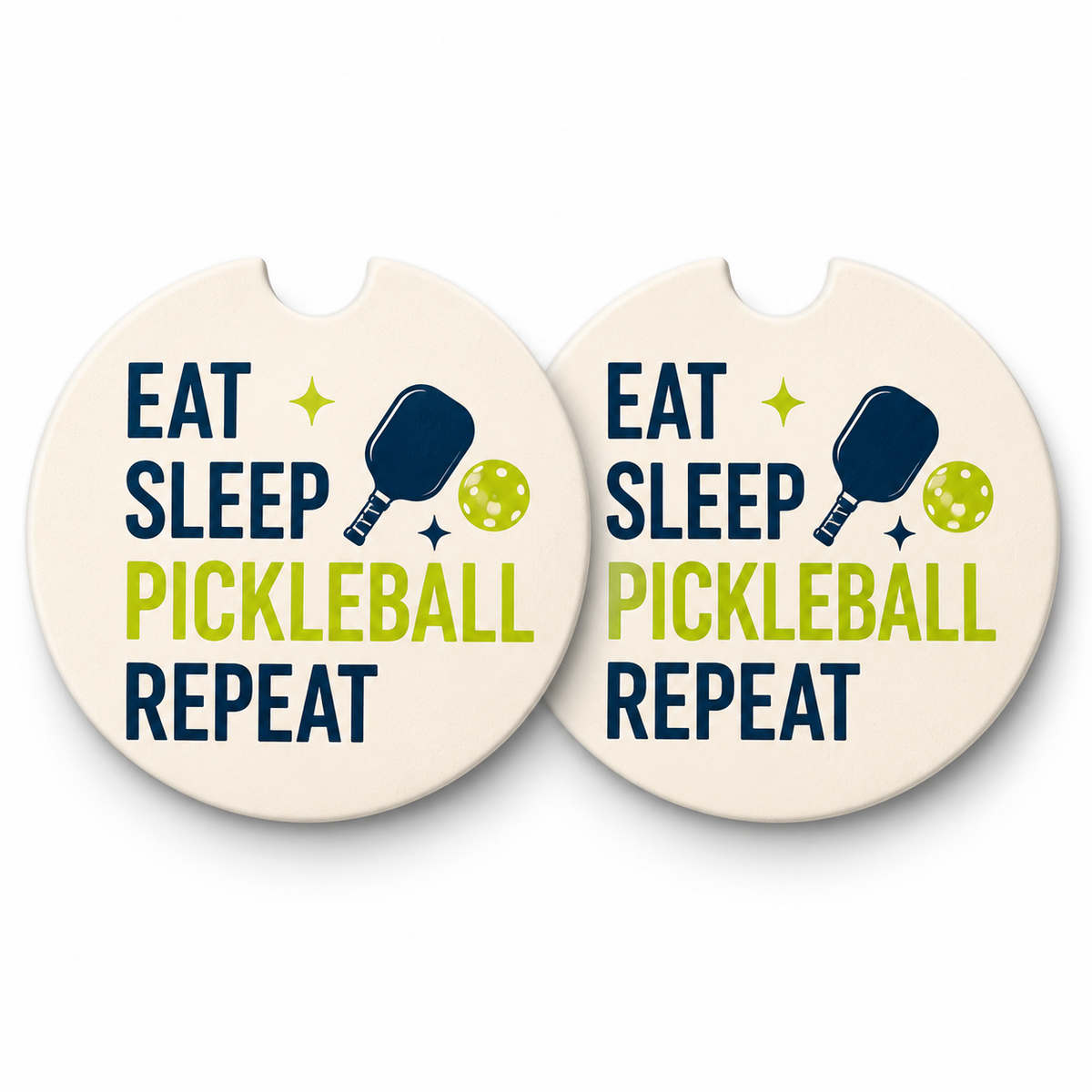 Jolitee Playful Pickleball Car Coasters, Absorbent Neoprene Cup Holder Inserts, Set of 2