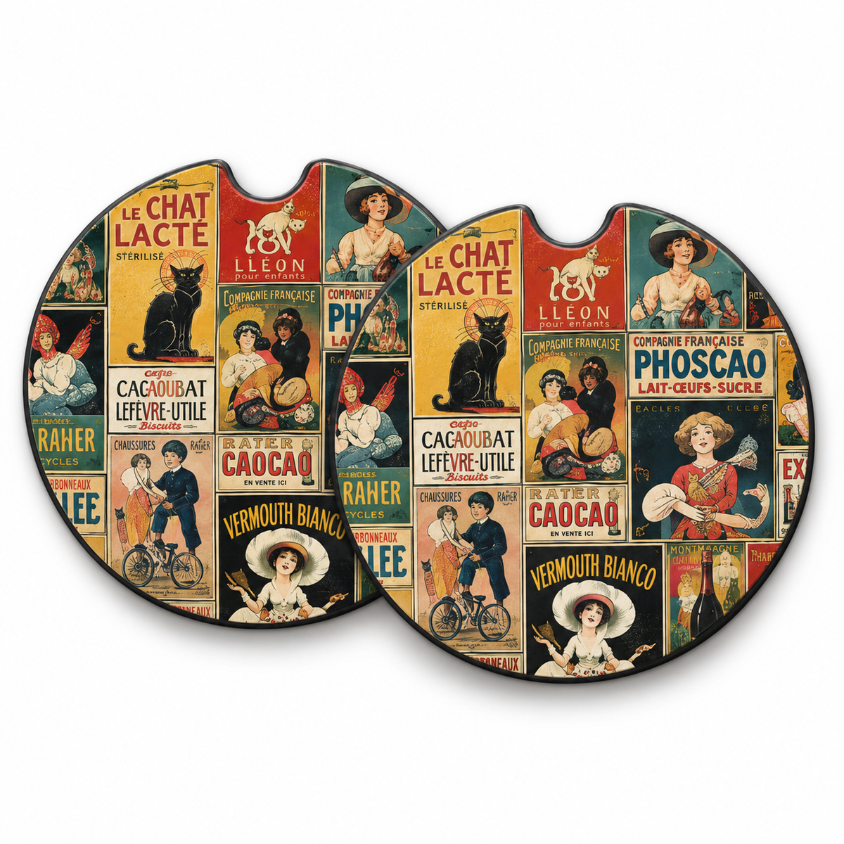 Jolitee Vintage Ad Art Car Coasters, Absorbent Neoprene Cup Holder