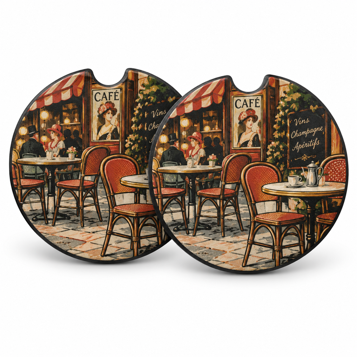 Jolitee Vintage Ad Art Car Coasters, Absorbent Neoprene Cup Holder