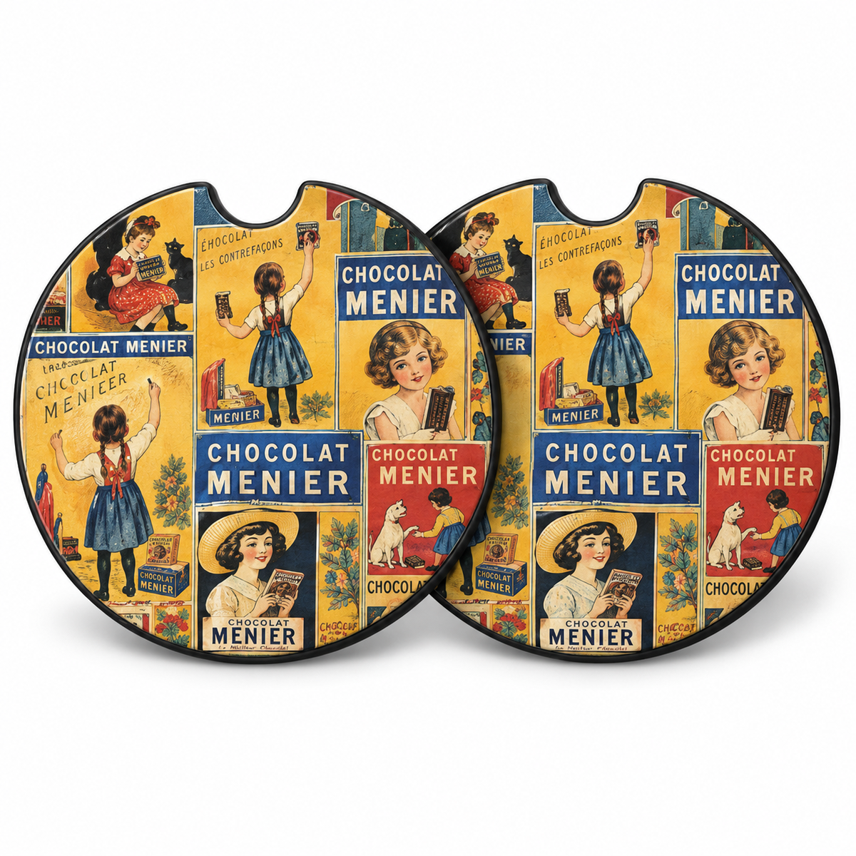 Jolitee Vintage Ad Art Car Coasters, Absorbent Neoprene Cup Holder