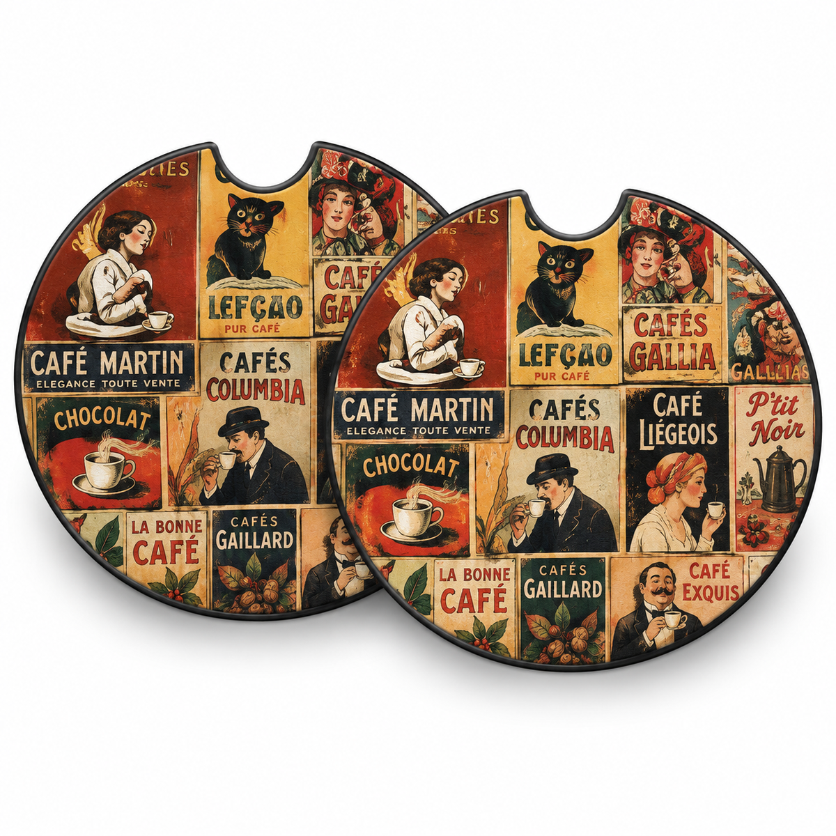 Jolitee Vintage Ad Art Car Coasters, Absorbent Neoprene Cup Holder