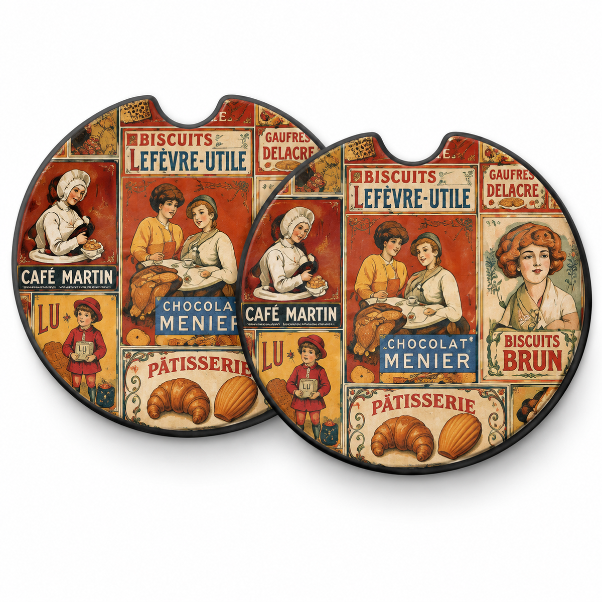Jolitee Vintage Ad Art Car Coasters, Absorbent Neoprene Cup Holder