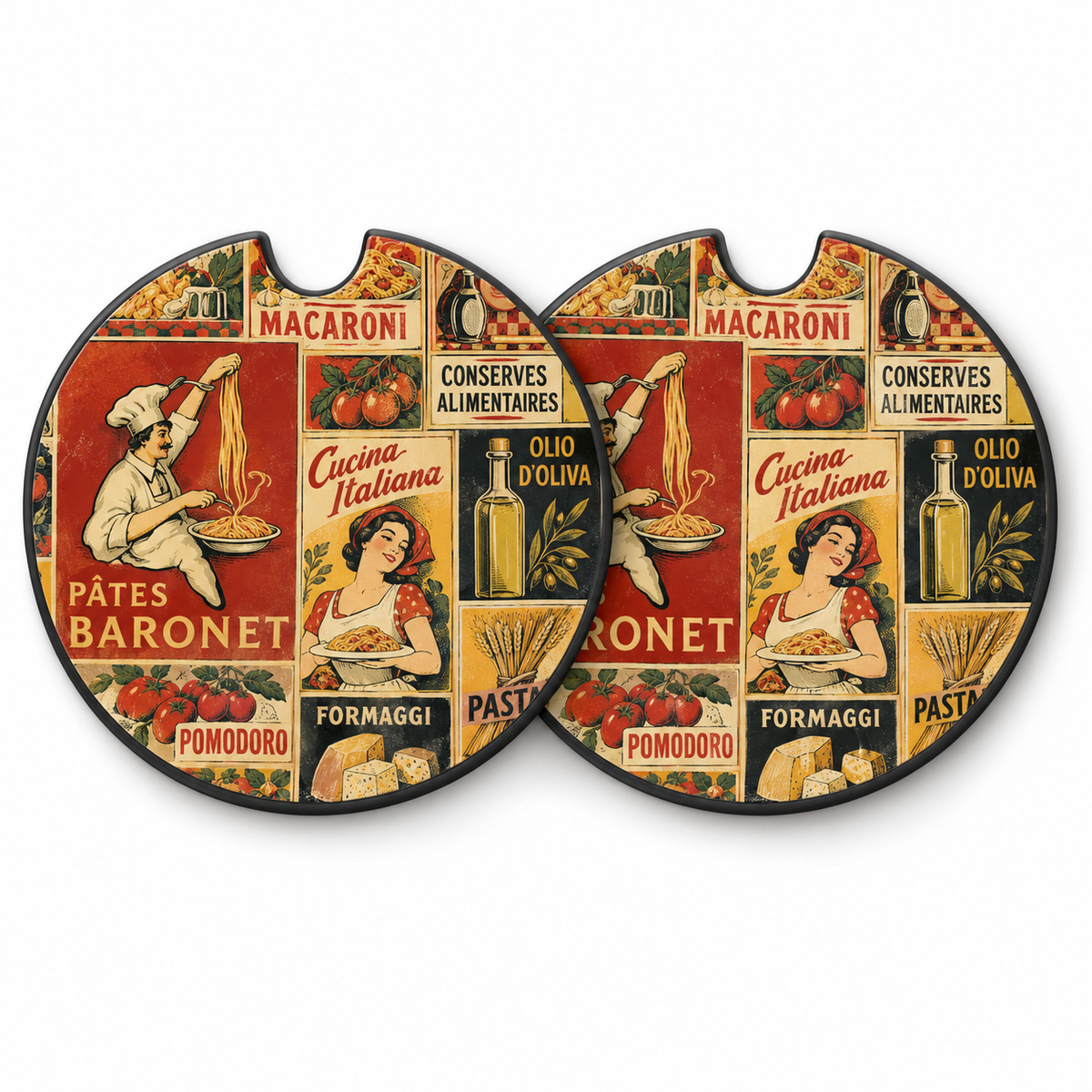 Jolitee Vintage Ad Art Car Coasters, Absorbent Neoprene Cup Holder