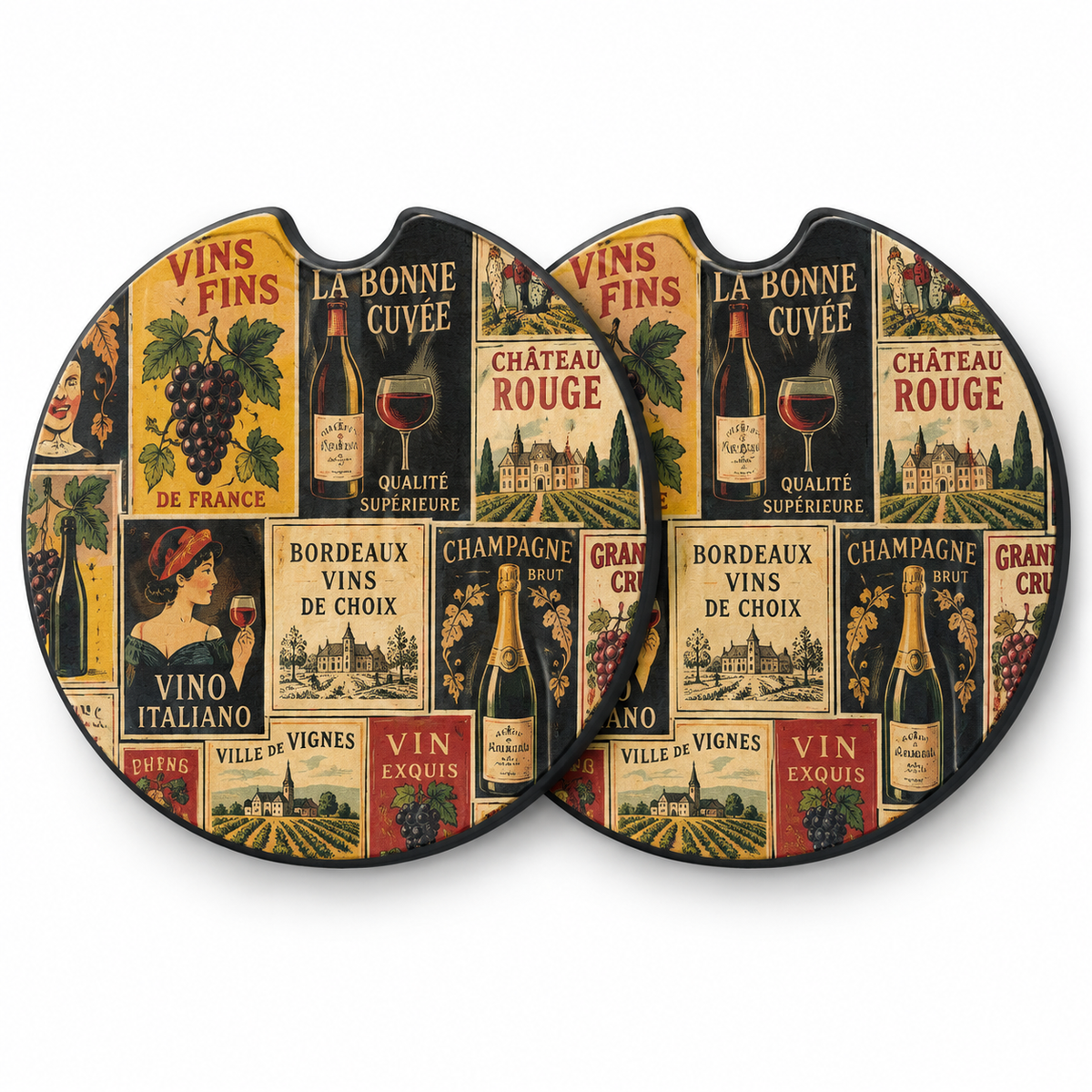Jolitee Vintage Ad Art Car Coasters, Absorbent Neoprene Cup Holder