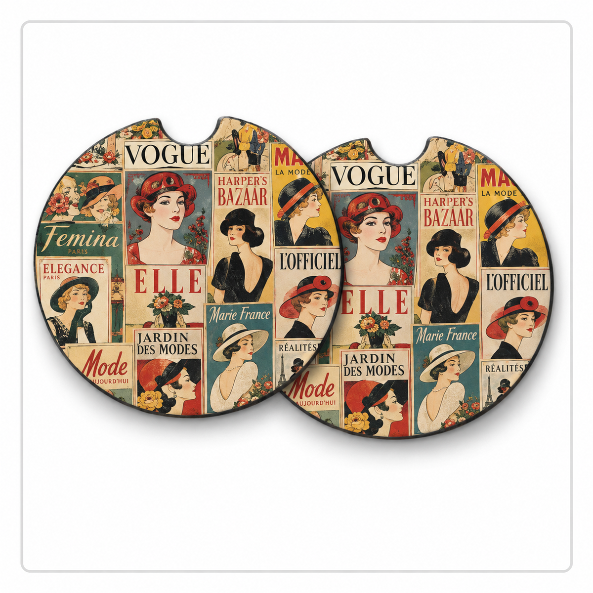 Jolitee Vintage Ad Art Car Coasters, Absorbent Neoprene Cup Holder