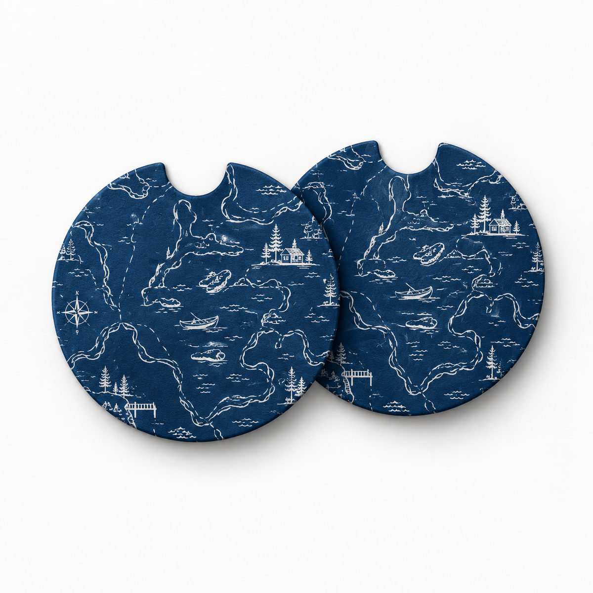 Jolitee Lakehouse Car Coasters, Absorbent Neoprene Cup Holder