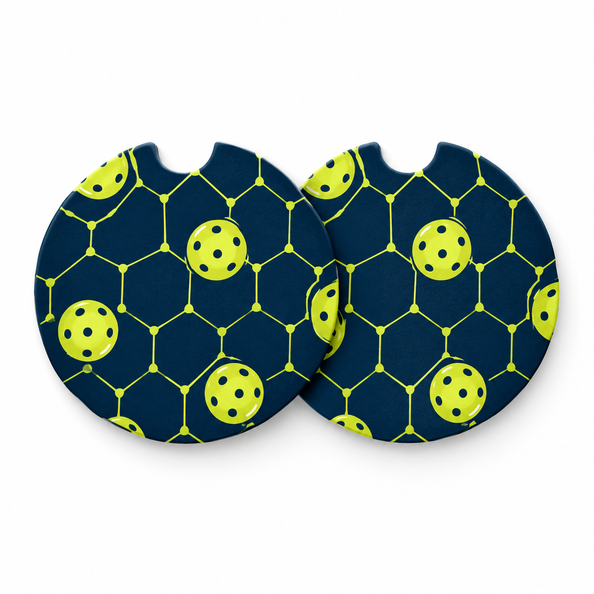 Jolitee Playful Pickleball Car Coasters, Absorbent Neoprene Cup Holder Inserts, Set of 2