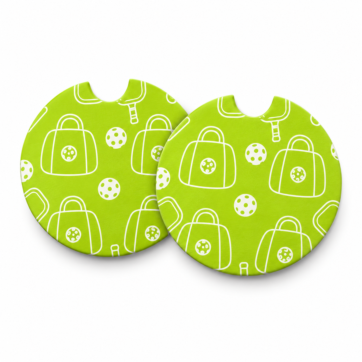Jolitee Playful Pickleball Car Coasters, Absorbent Neoprene Cup Holder Inserts, Set of 2
