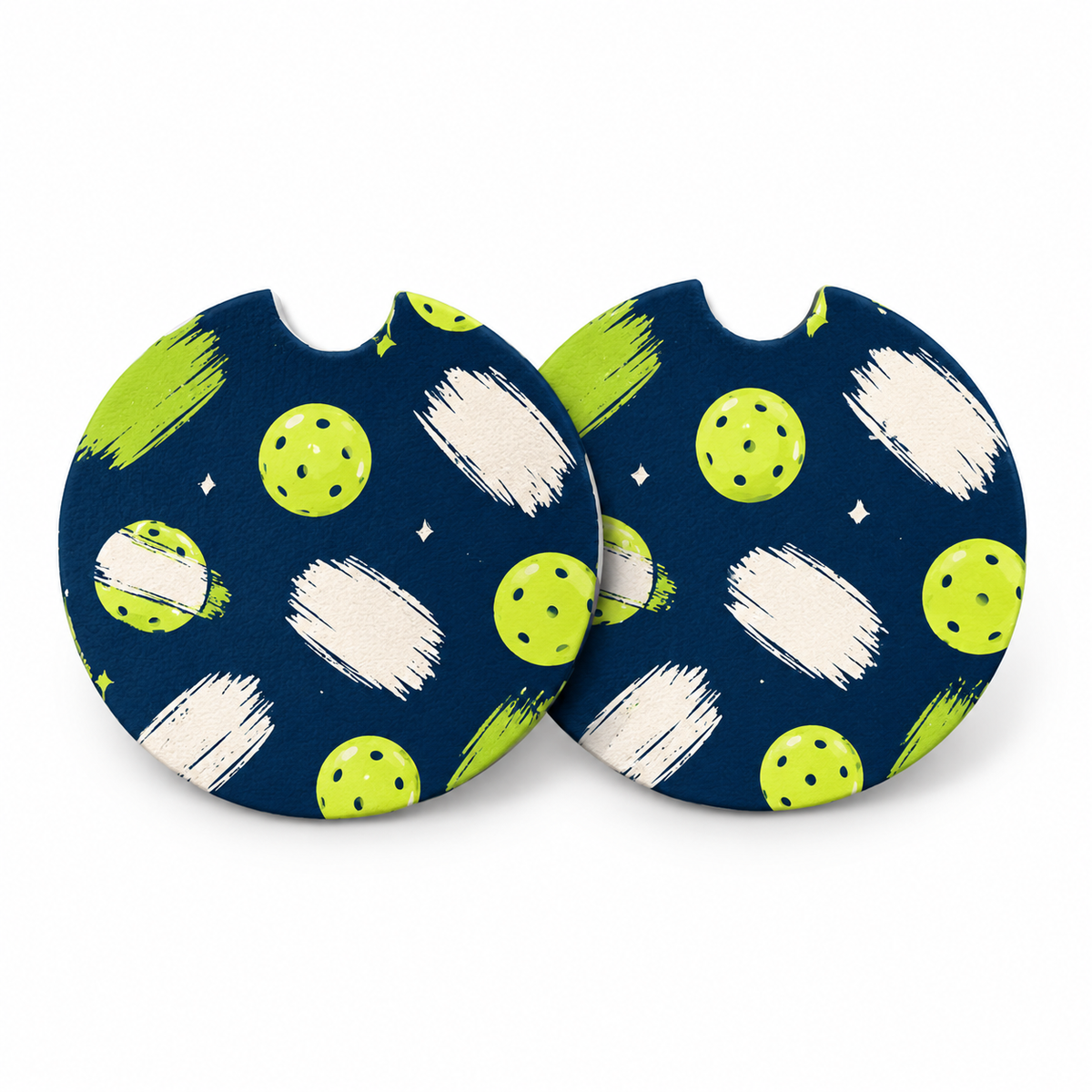 Jolitee Playful Pickleball Car Coasters, Absorbent Neoprene Cup Holder Inserts, Set of 2