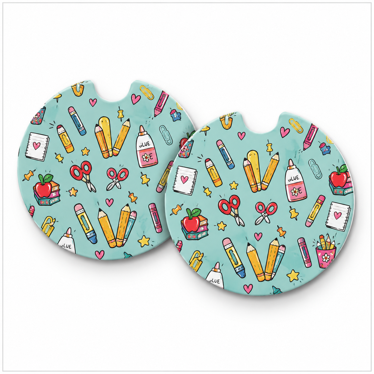 Jolitee Teacher Car Coasters, Absorbent Neoprene Cup Holder