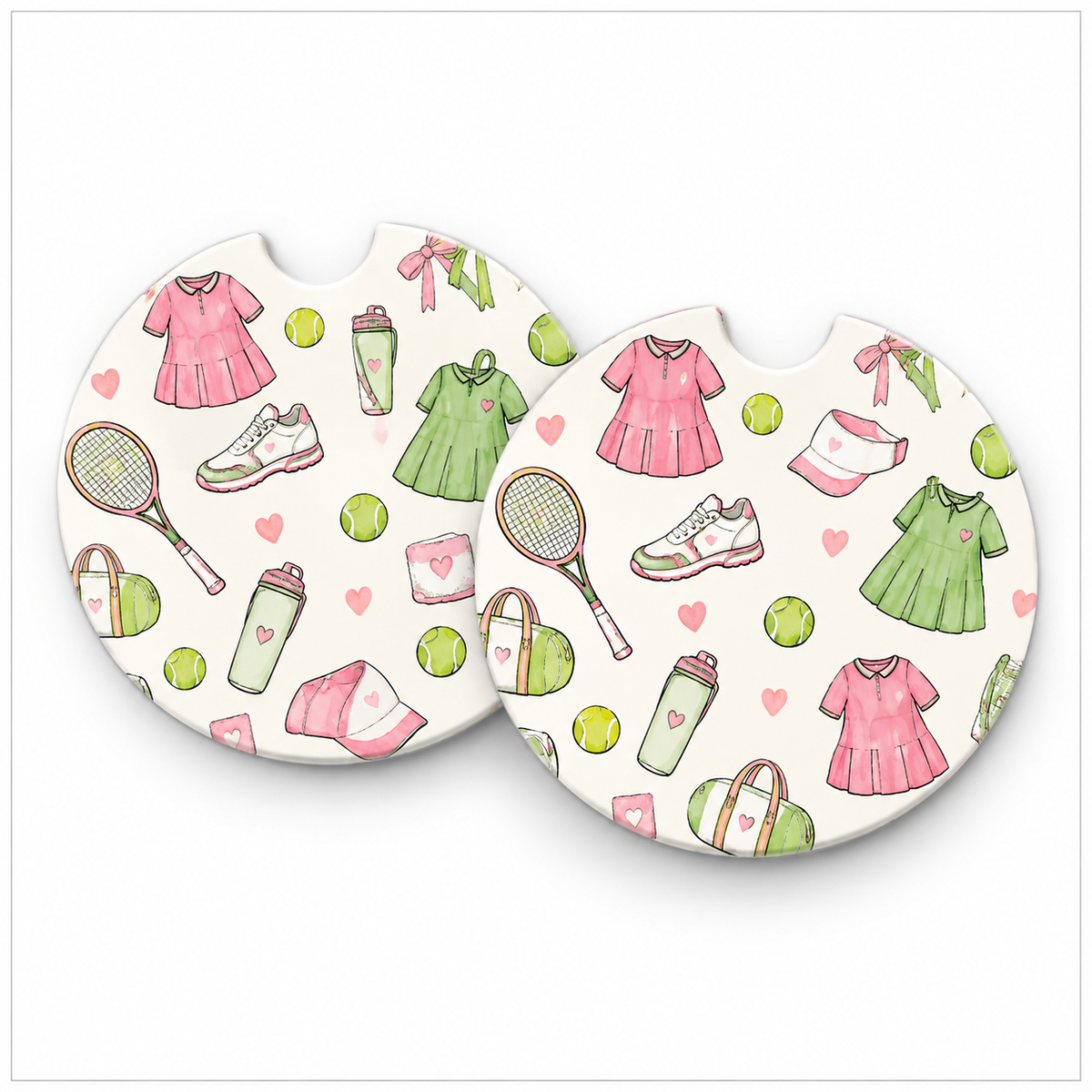 Jolitee Tennis Car Coasters, Absorbent Neoprene Cup Holder