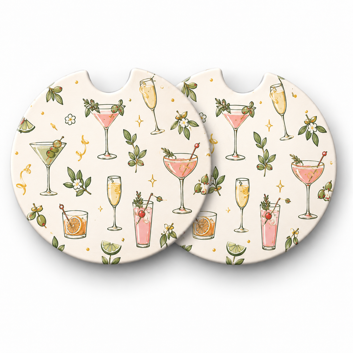 Jolitee Cocktail Car Coasters, Absorbent Neoprene Cup Holder