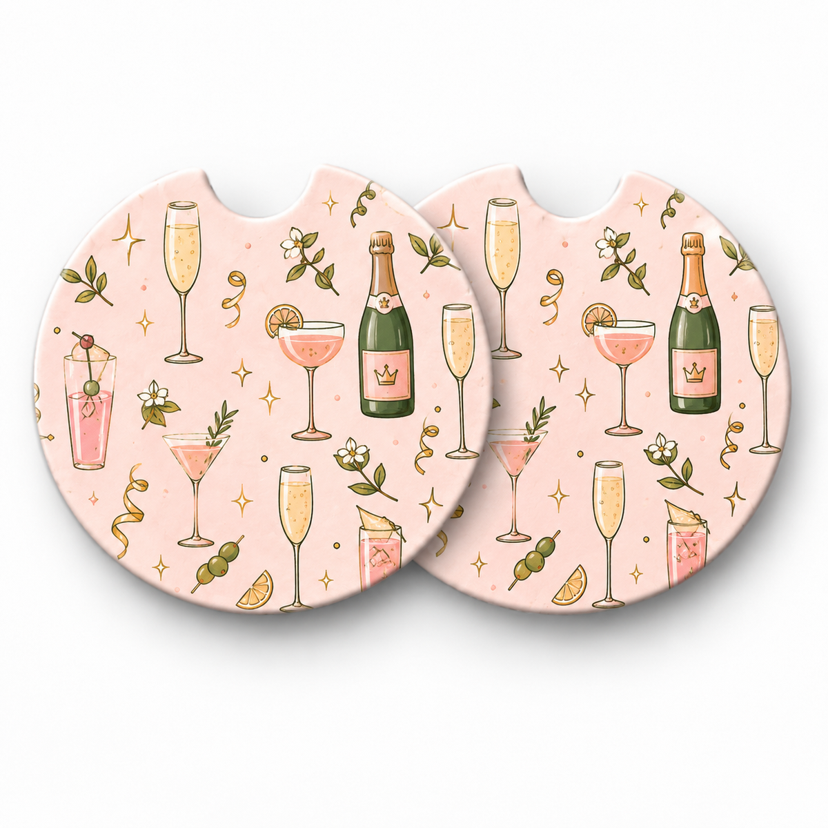 Jolitee Cocktail Car Coasters, Absorbent Neoprene Cup Holder