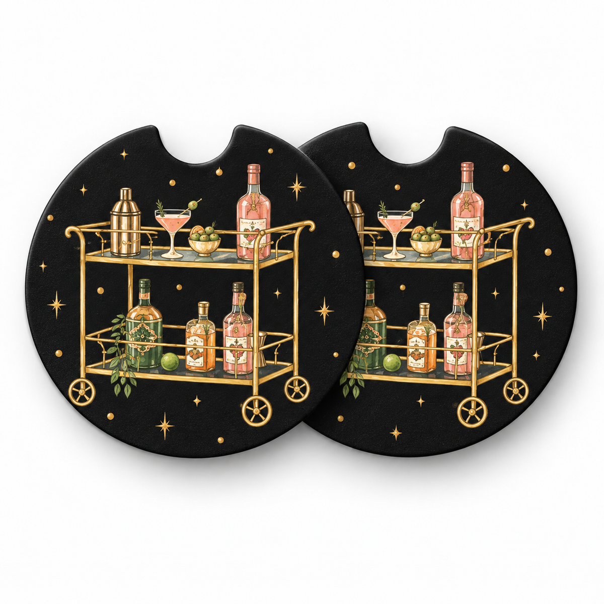 Jolitee Cocktail Car Coasters, Absorbent Neoprene Cup Holder