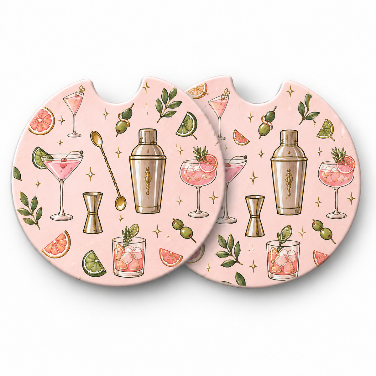 Jolitee Cocktail Car Coasters, Absorbent Neoprene Cup Holder