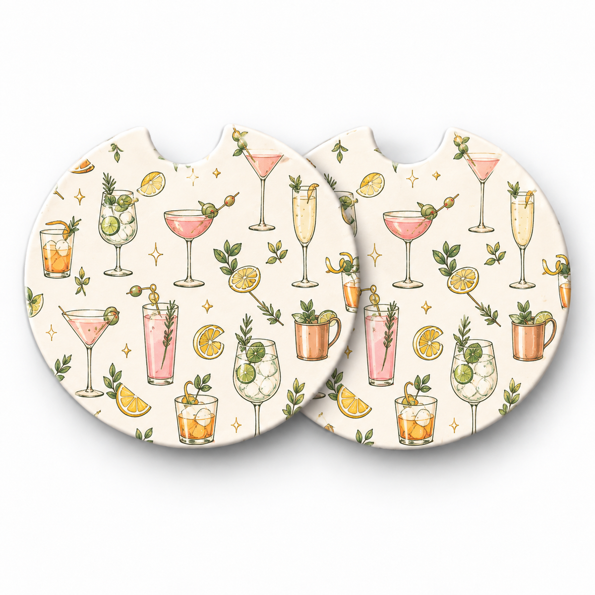 Jolitee Cocktail Car Coasters, Absorbent Neoprene Cup Holder