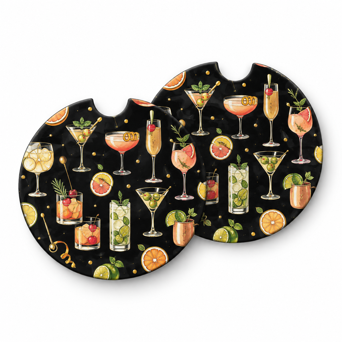 Jolitee Cocktail Car Coasters, Absorbent Neoprene Cup Holder