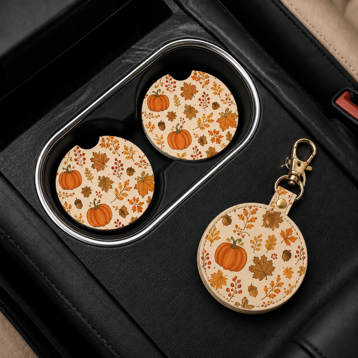 Jolitee Thanksgiving Car Coasters, Absorbent Neoprene Cup Holder