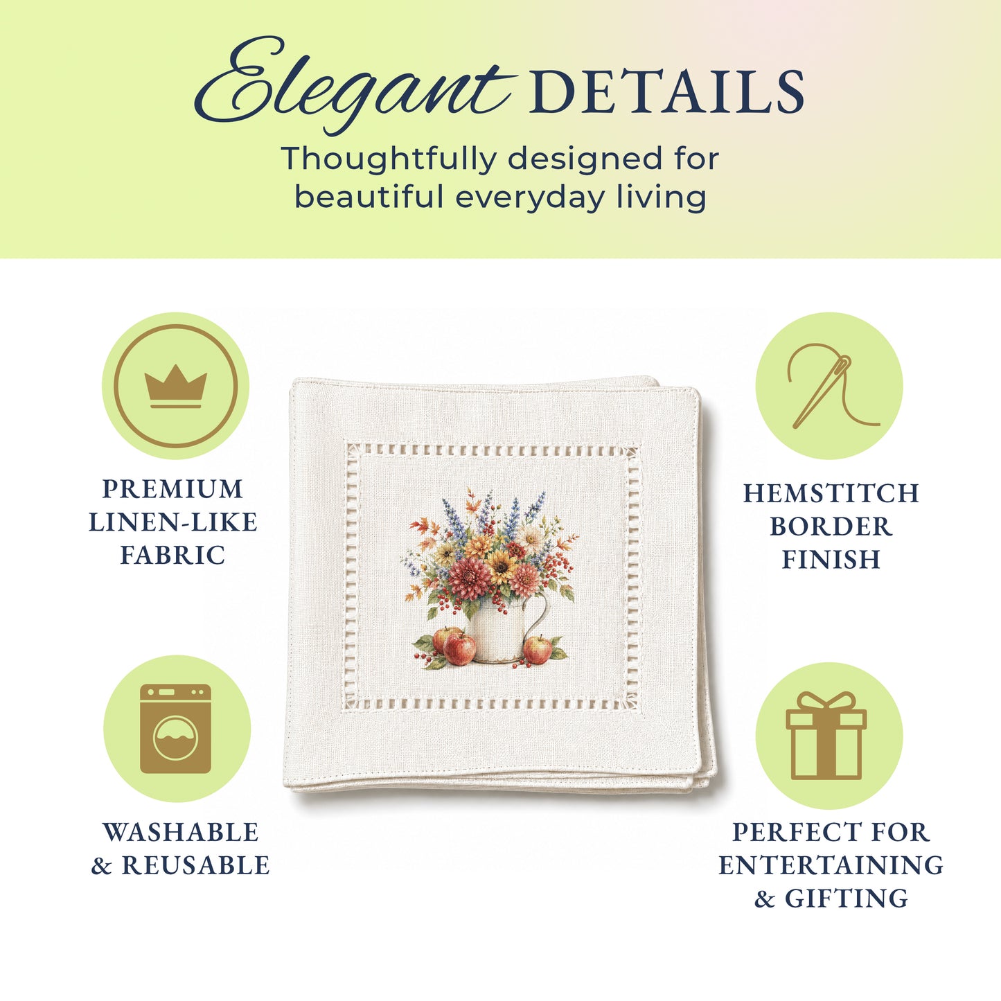 Garden Dahlias Hemstitch Napkins