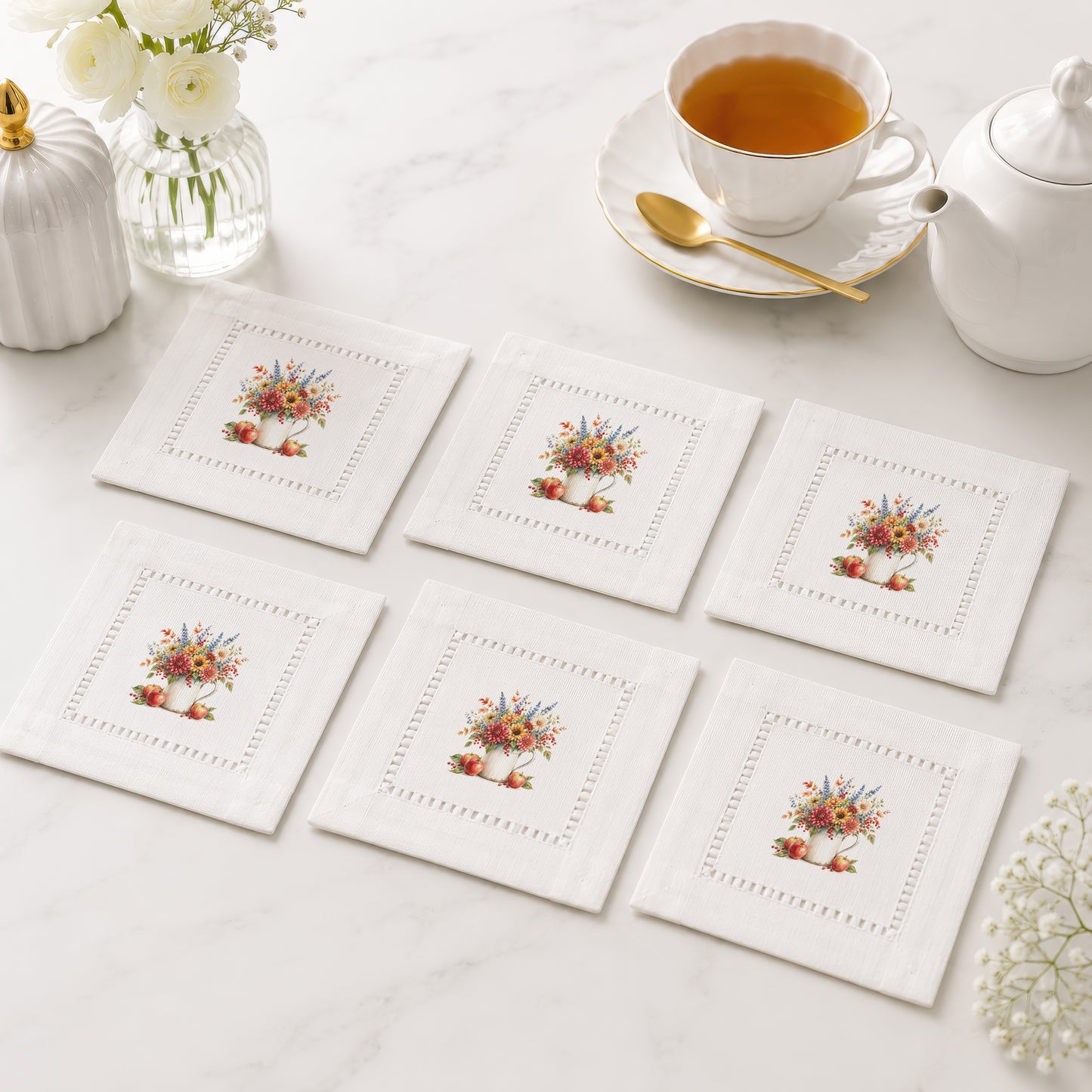 Garden Dahlias Hemstitch Napkins