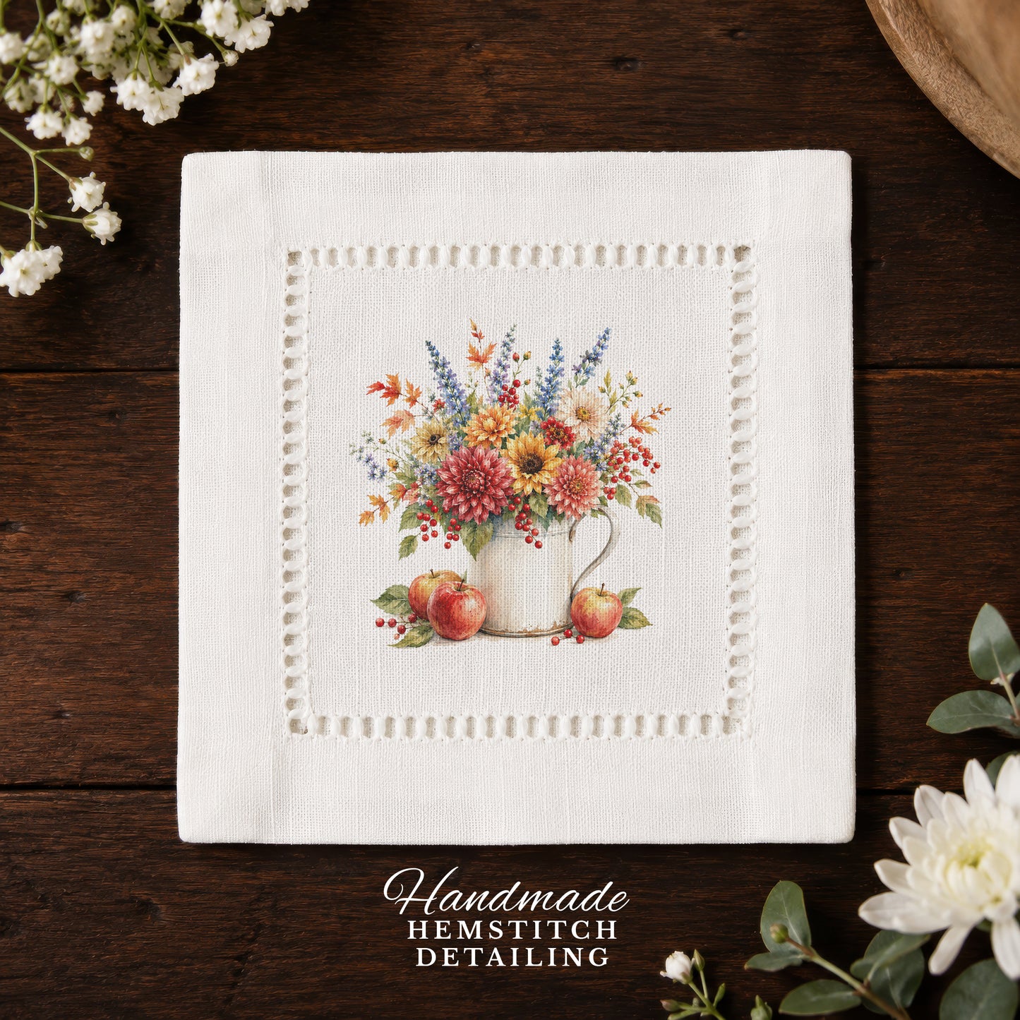 Garden Dahlias Hemstitch Napkins