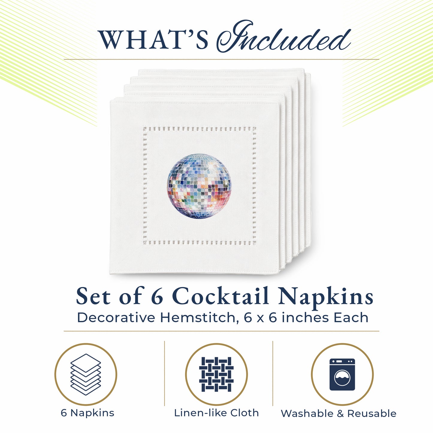 New Year Disco Ball Hemstitch Napkins