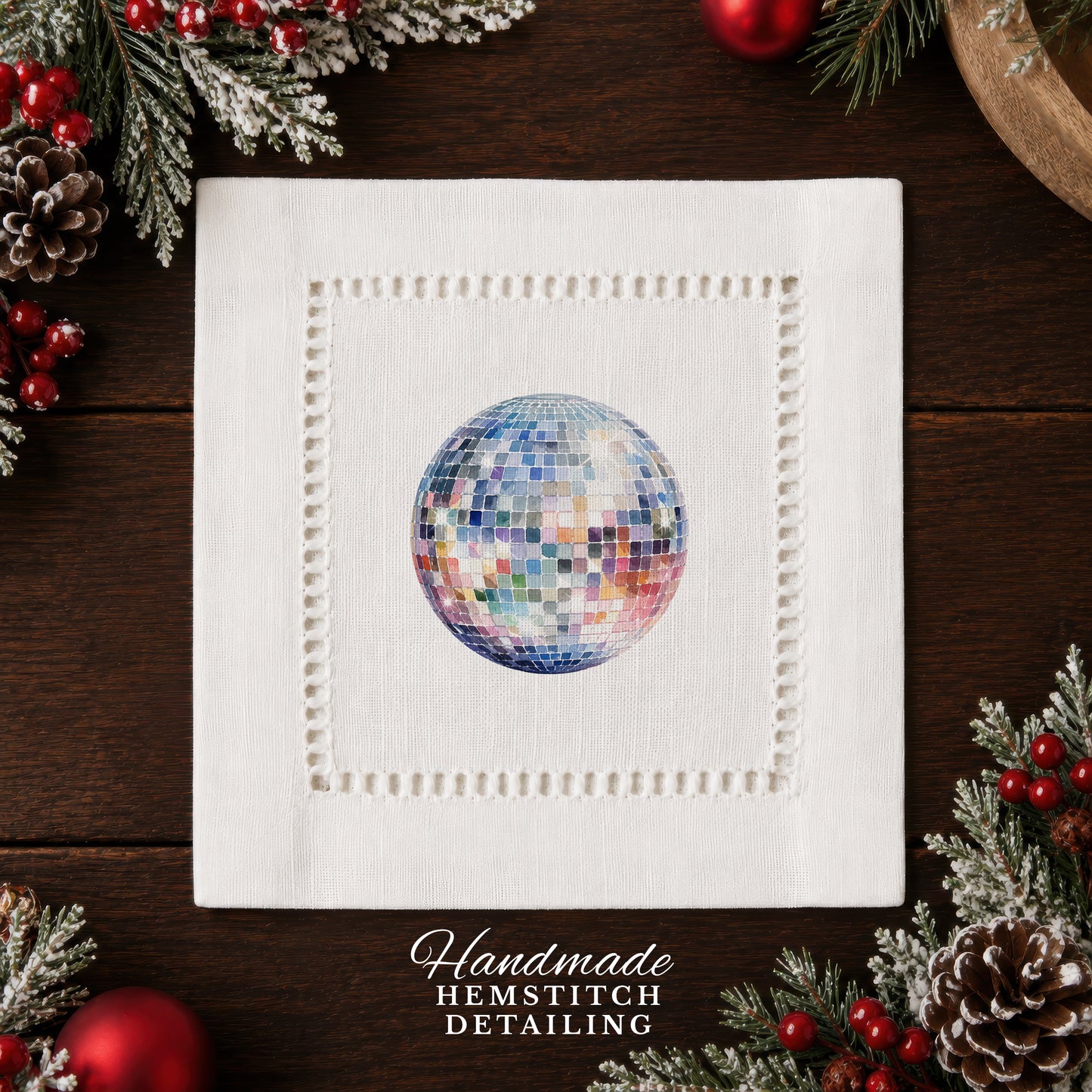 New Year Disco Ball Hemstitch Napkins