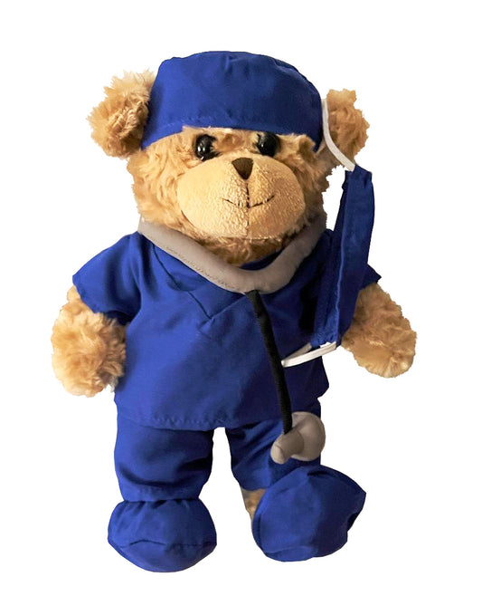 Jolitee Get Well Soon Gifts for Kids, Doctor Stuffed Animal for Boys, Nurse Teddy Bear Plush in Blue Scrub, Speedy Recovery Gifts, Set of 8, 10 inches (Blue)