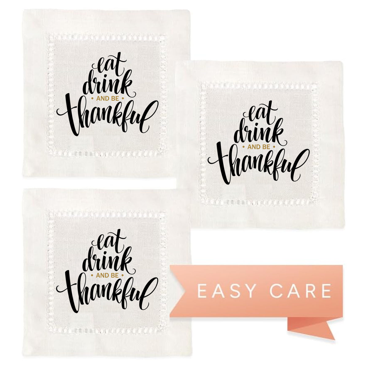 Eat Drink Thankful Hemstitch Napkins