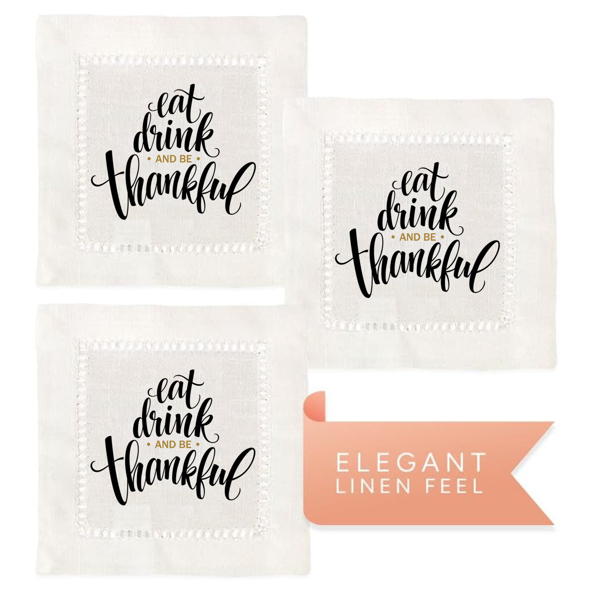 Eat Drink Thankful Hemstitch Napkins