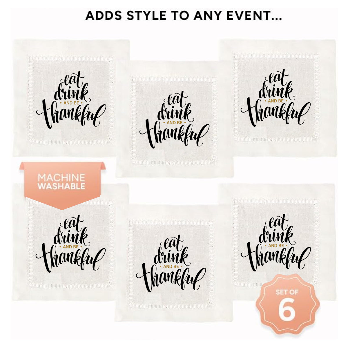 Eat Drink Thankful Hemstitch Napkins