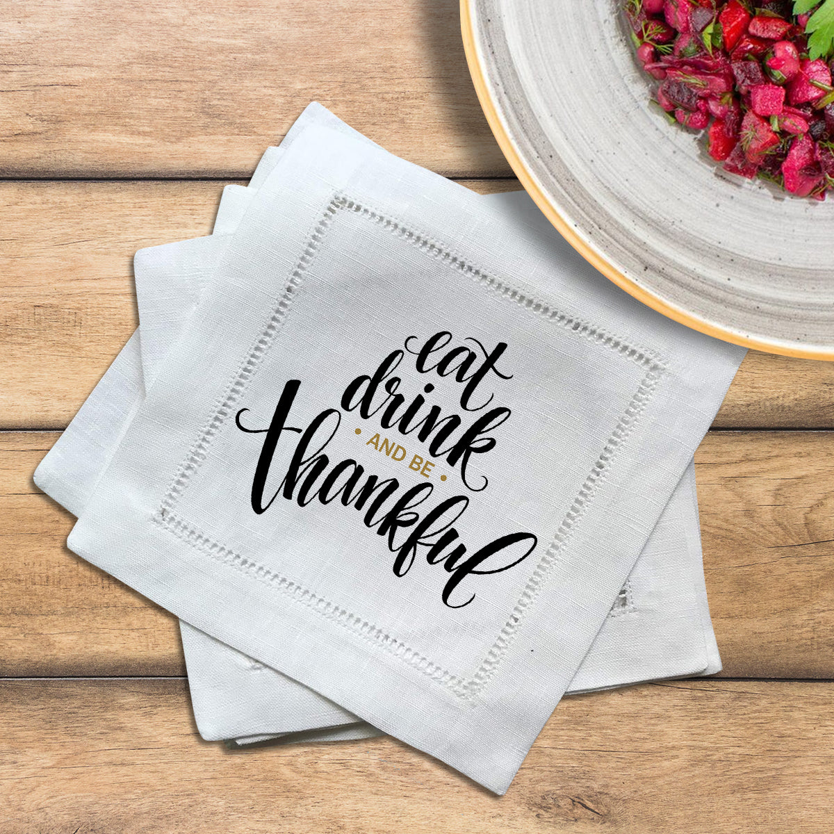 Eat Drink Thankful Hemstitch Napkins