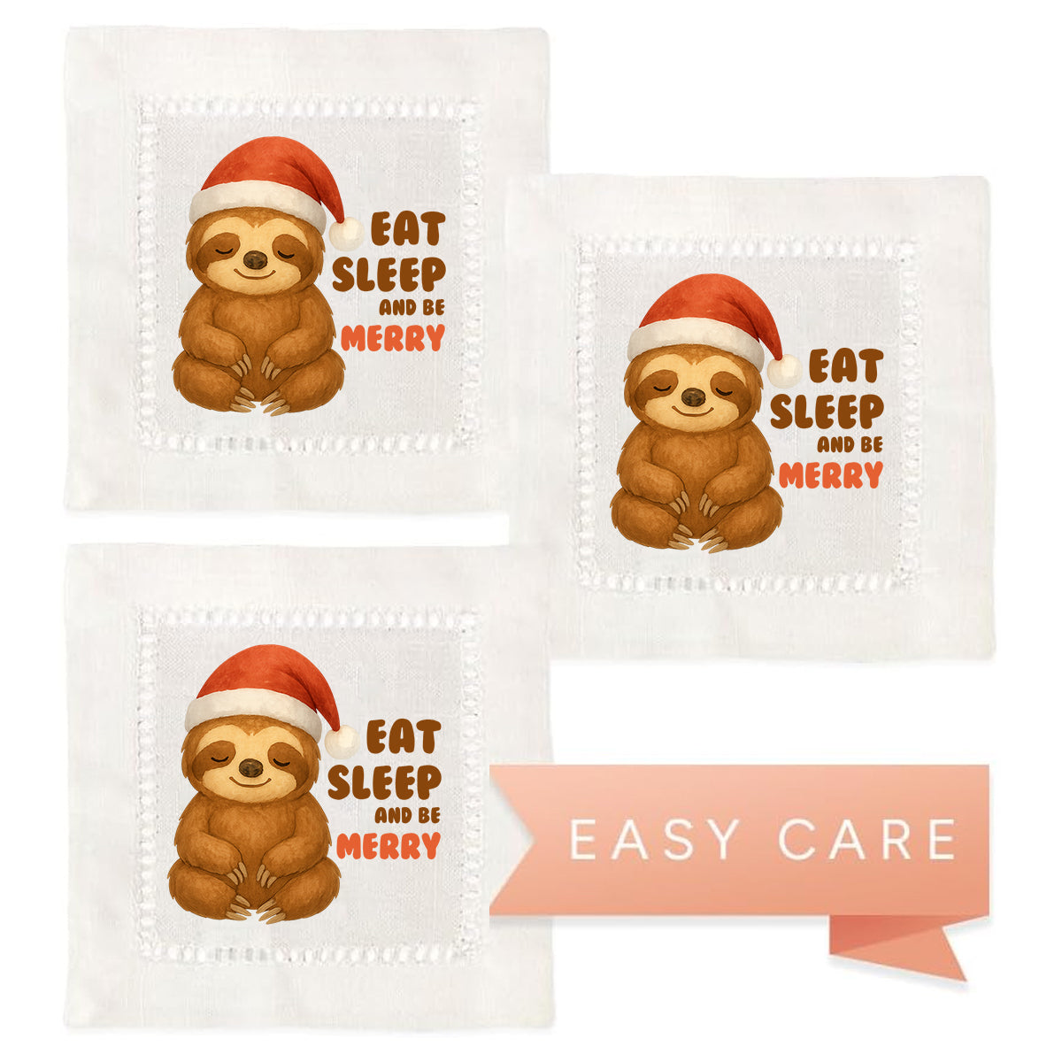 Eat Sleep And Be Merry Hemstitch Napkins