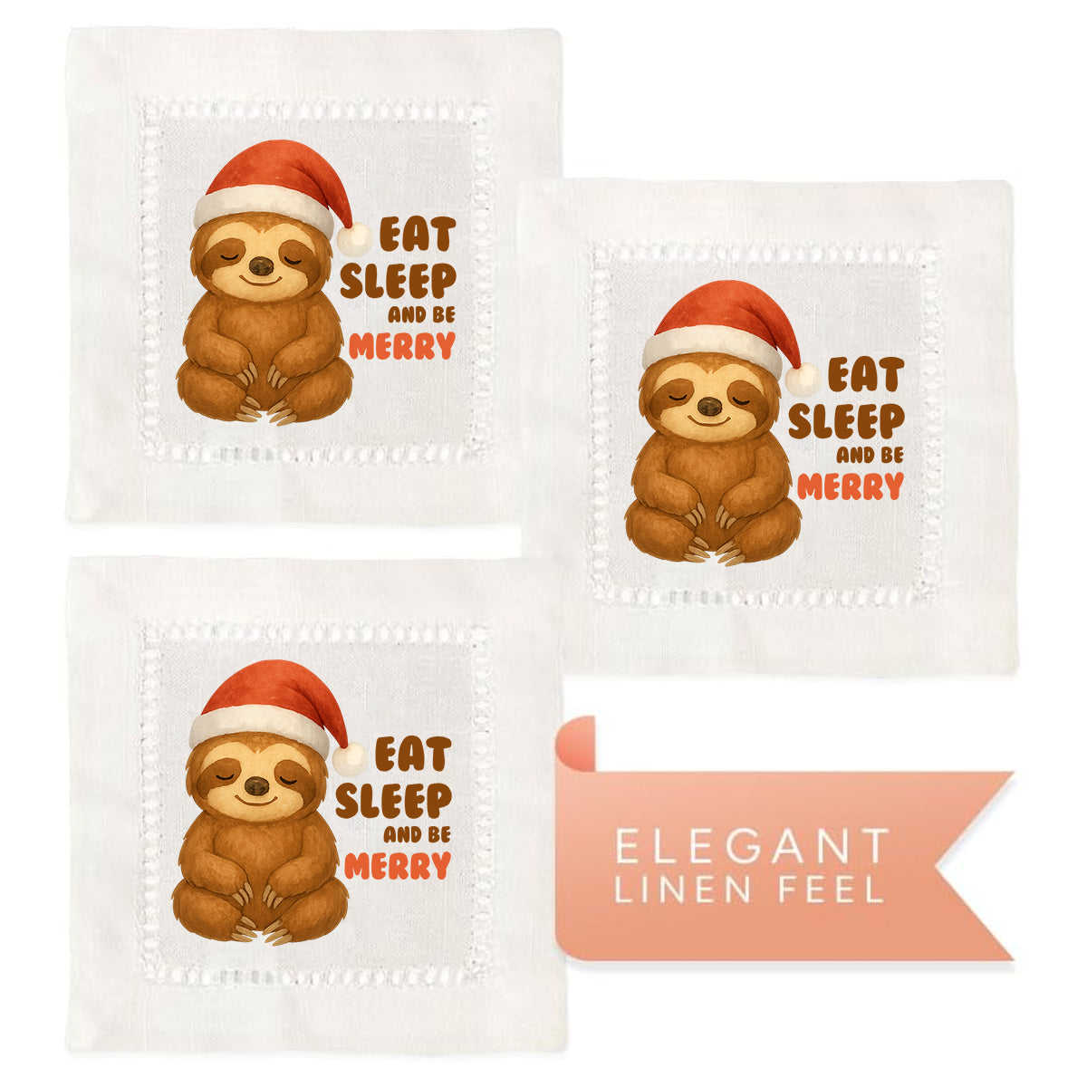 Eat Sleep And Be Merry Hemstitch Napkins
