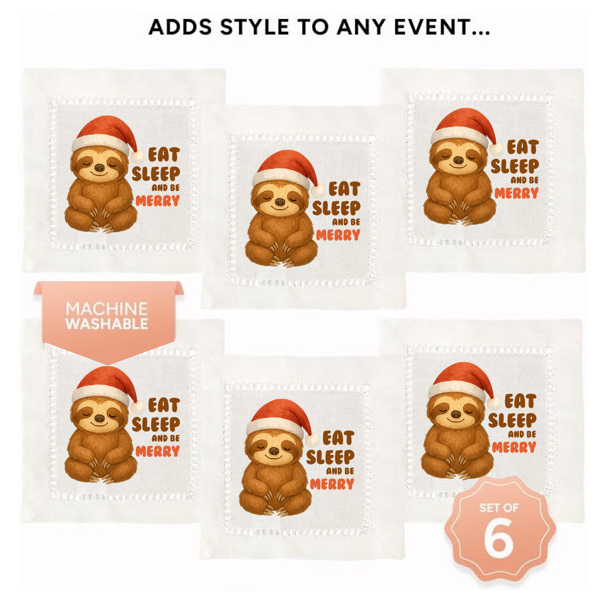Eat Sleep And Be Merry Hemstitch Napkins