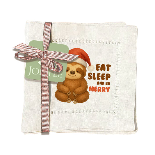 Eat Sleep And Be Merry Hemstitch Napkins