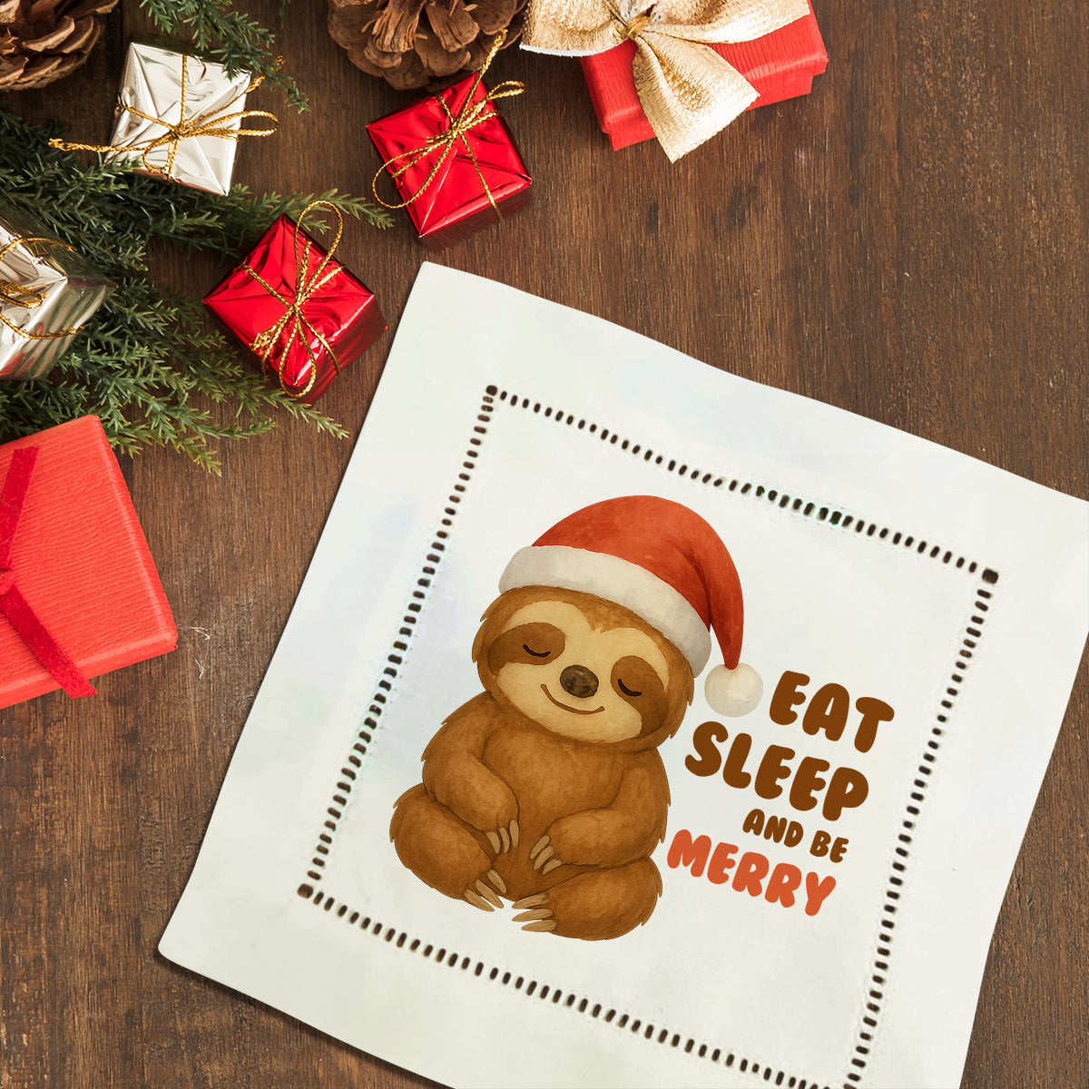 Eat Sleep And Be Merry Hemstitch Napkins