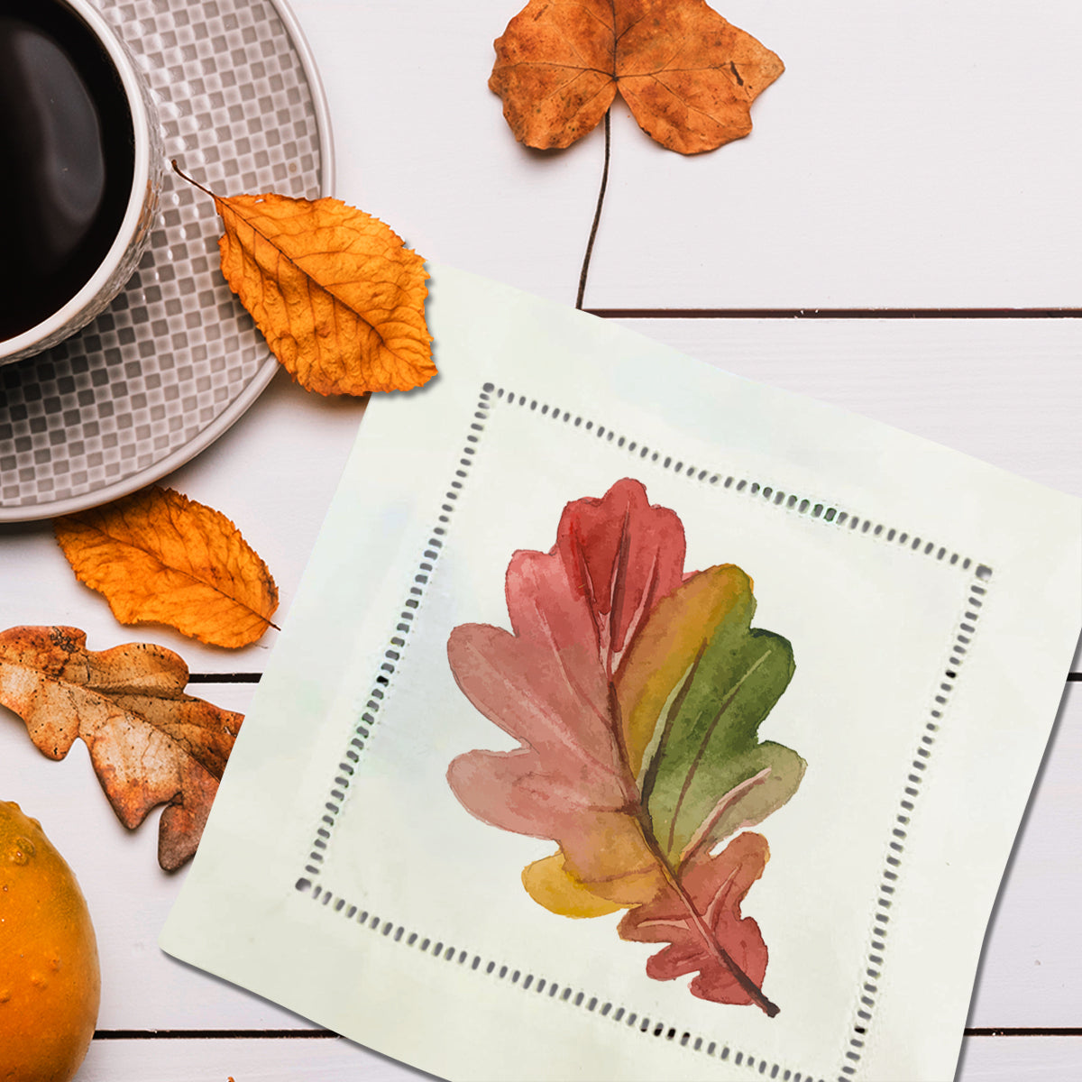 Fall Leaves Hemstitch Napkins