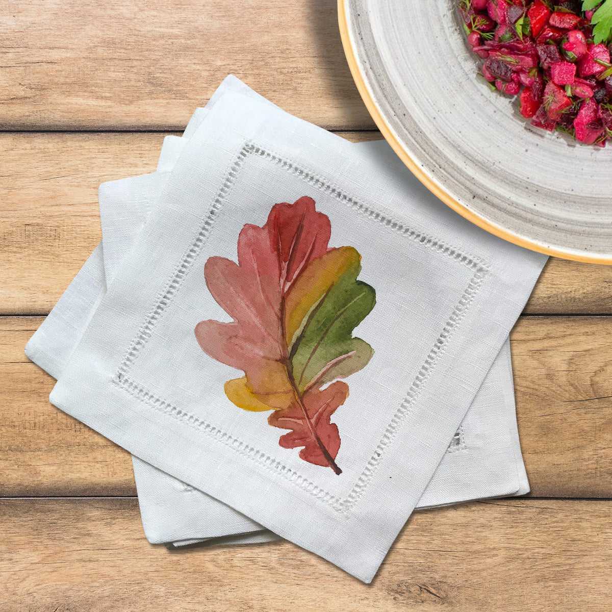 Fall Leaves Hemstitch Napkins