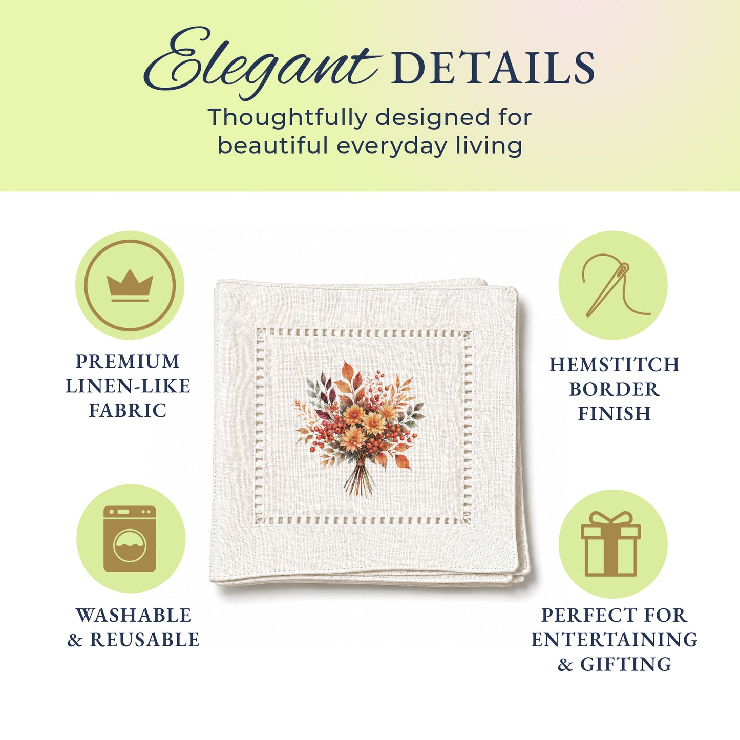 Harvest Table Fall Flowers Hemstitch Napkins