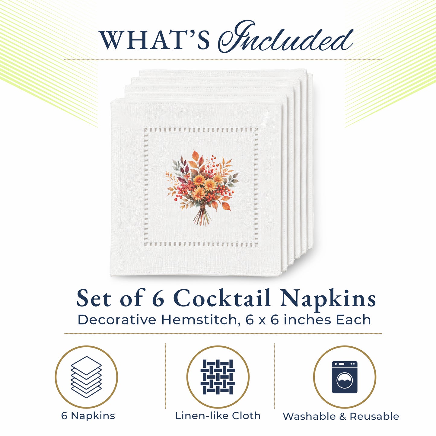 Harvest Table Fall Flowers Hemstitch Napkins