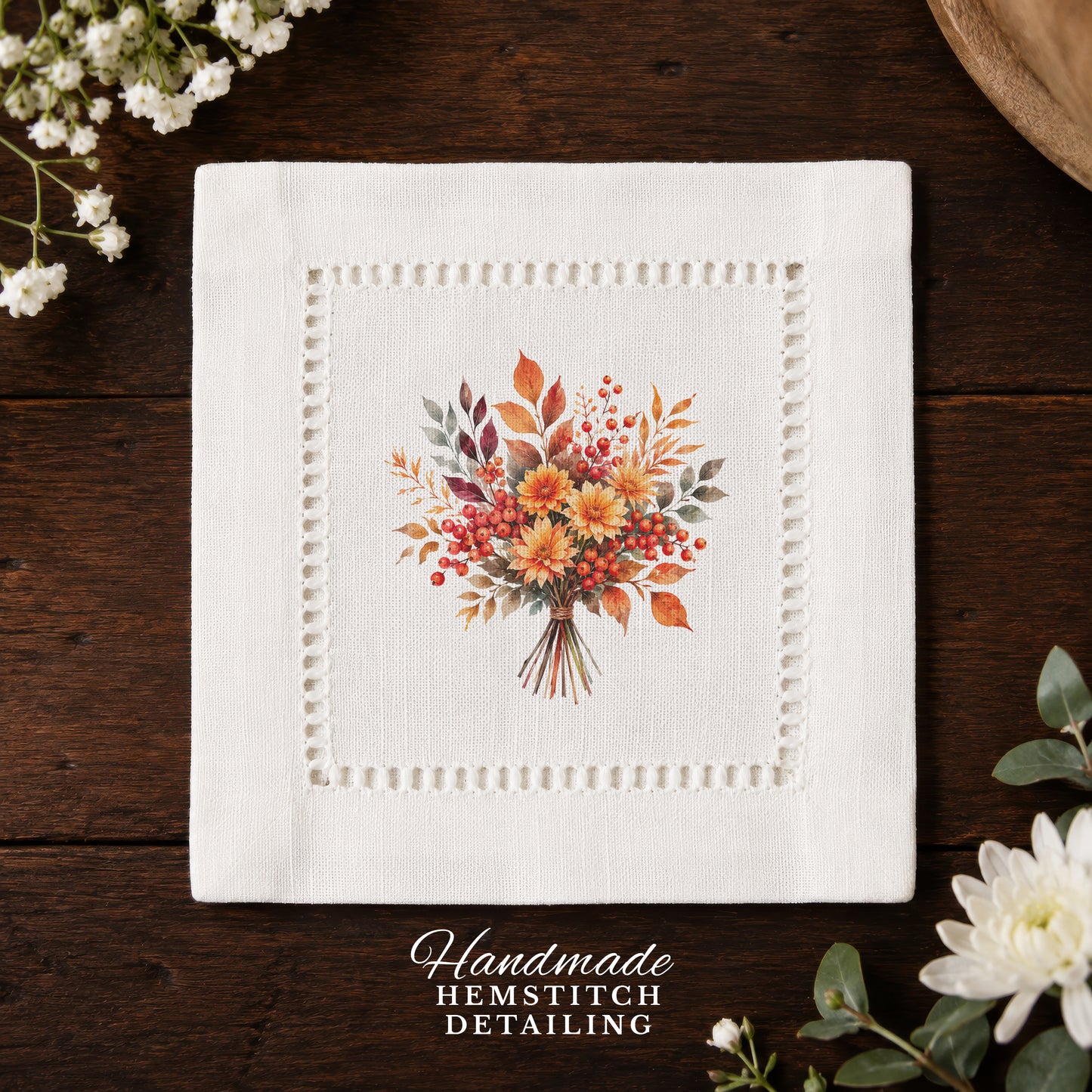 Harvest Table Fall Flowers Hemstitch Napkins
