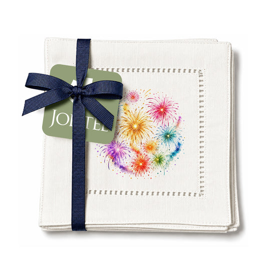 New Year Fireworks Hemstich Napkins