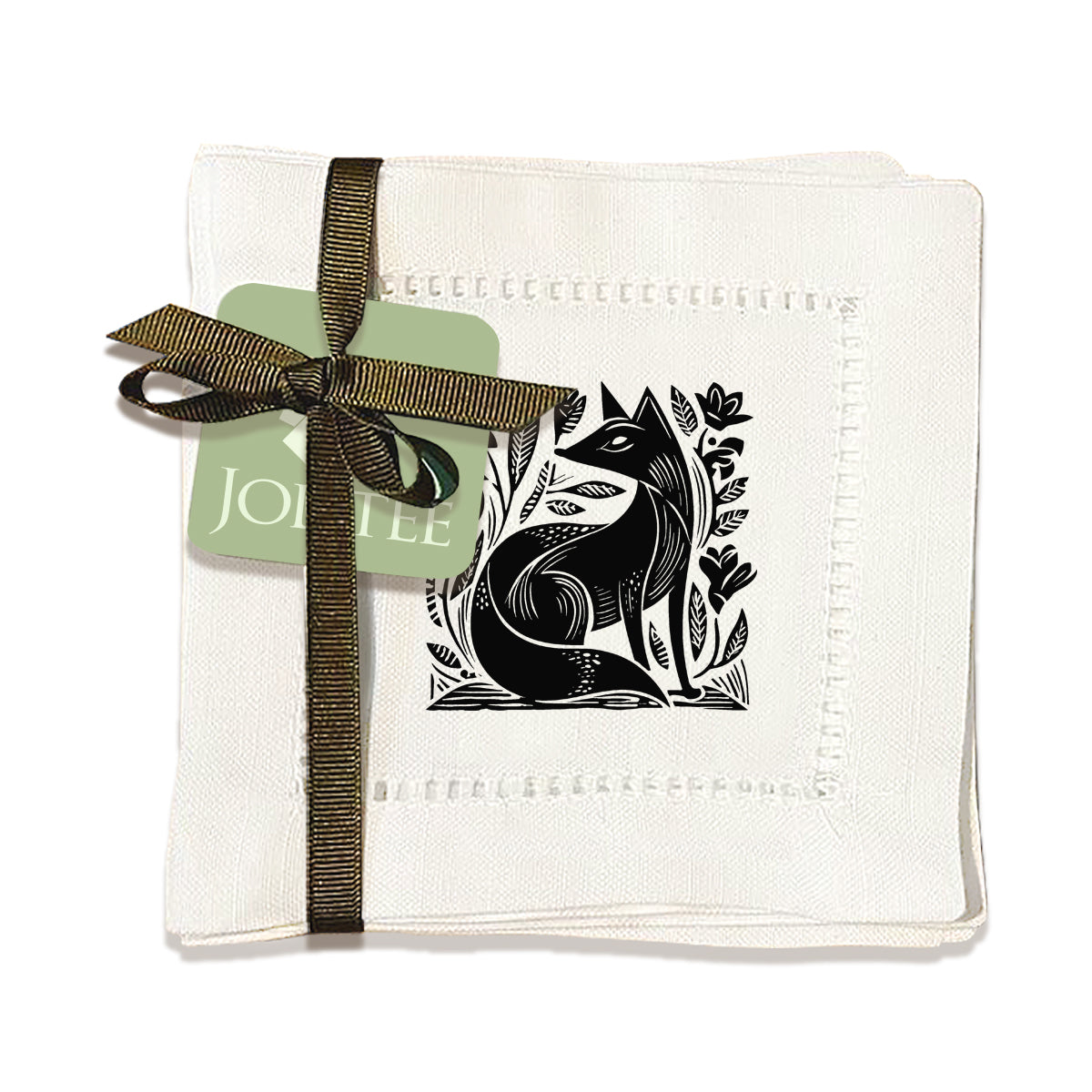 Fox Linocut Hemstitch Napkins