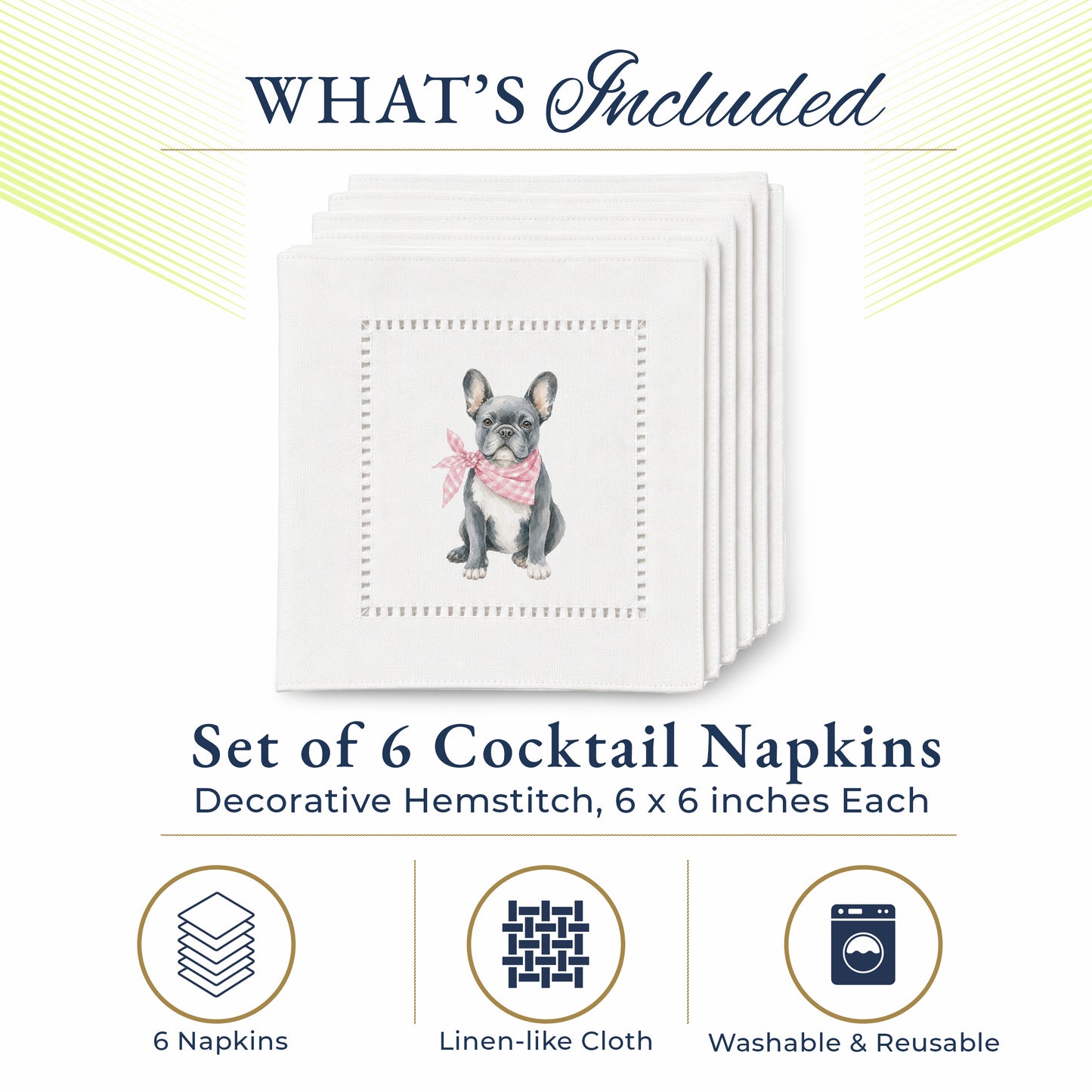Pet Story French Bulldog Hemstitch Napkins